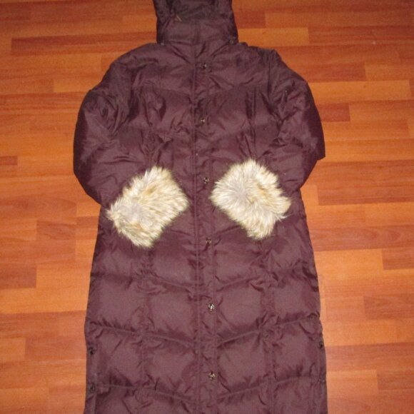Maroon Brown Down Long Winter Puffer Coat - XL - Picture 15 of 15